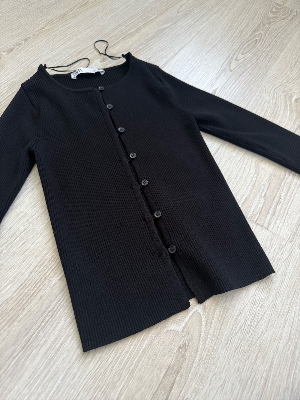 Zara Black Ribbed Button-Front Long Sleeve Top/ Cardigan- XS